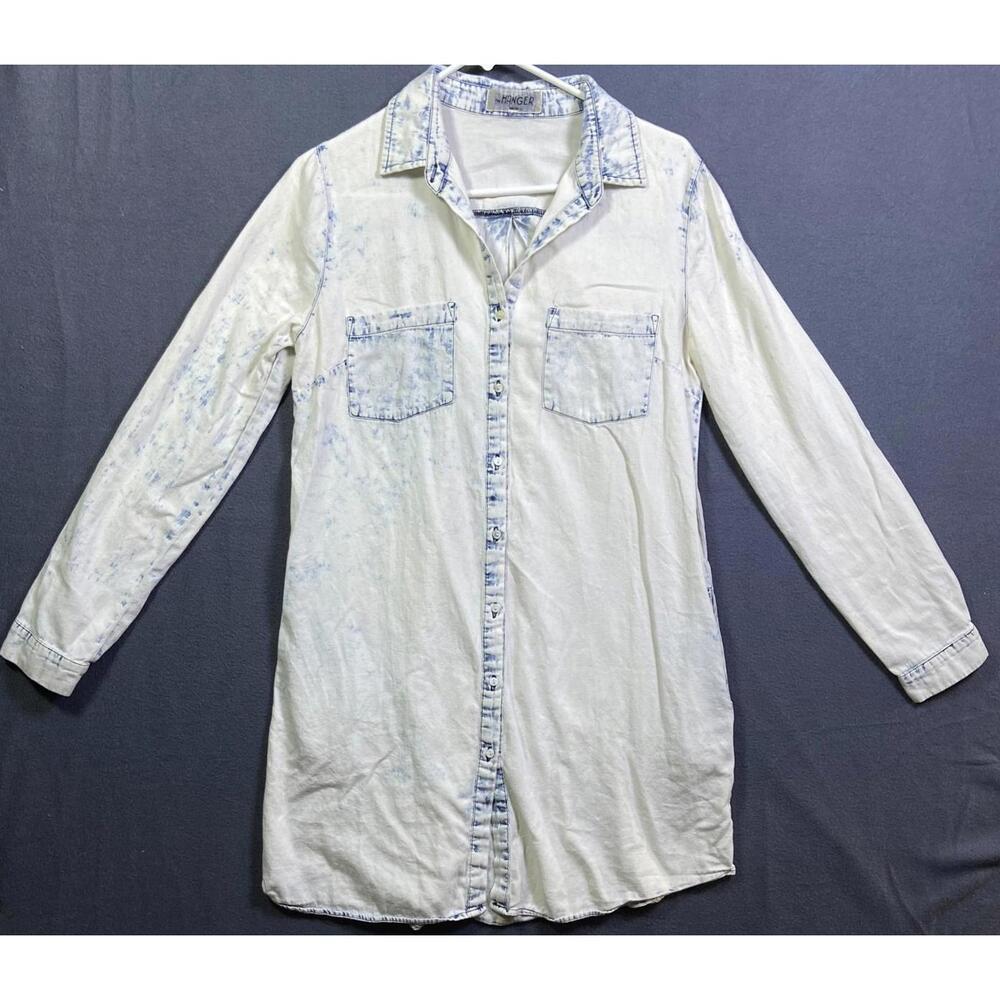 The Hanger Faded Denim Acid Wash Chambray Shirt Dress Sz. Medium Western Cowgirl